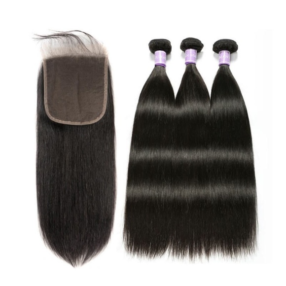 3 bundle Straight Virgin Hair+ 4x4 Lace Closure main image 4